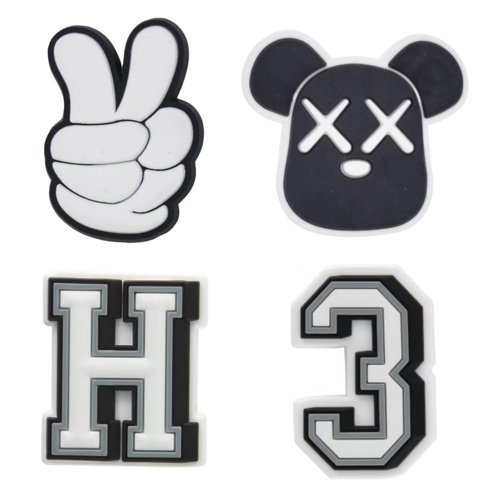 4ct Shoe Charms - Peace Sign, Mouse, H and 3